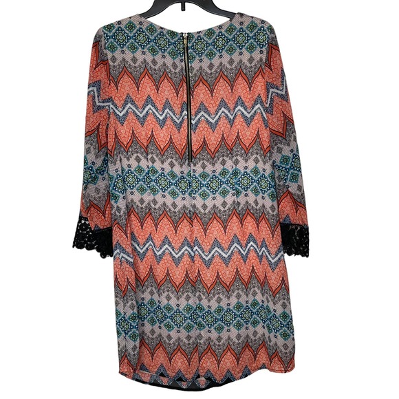 Speechless Lace Trim Long Sleeve Shift Dress Geo Lined Zip Back Women Size 11 - Picture 8 of 8